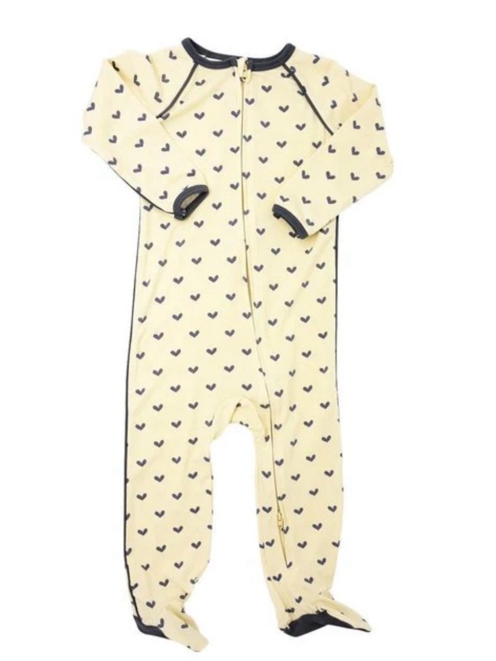 SWEET BAMBOO Polka Hearts Piped Zipper Bamboo Footie - 0-3M